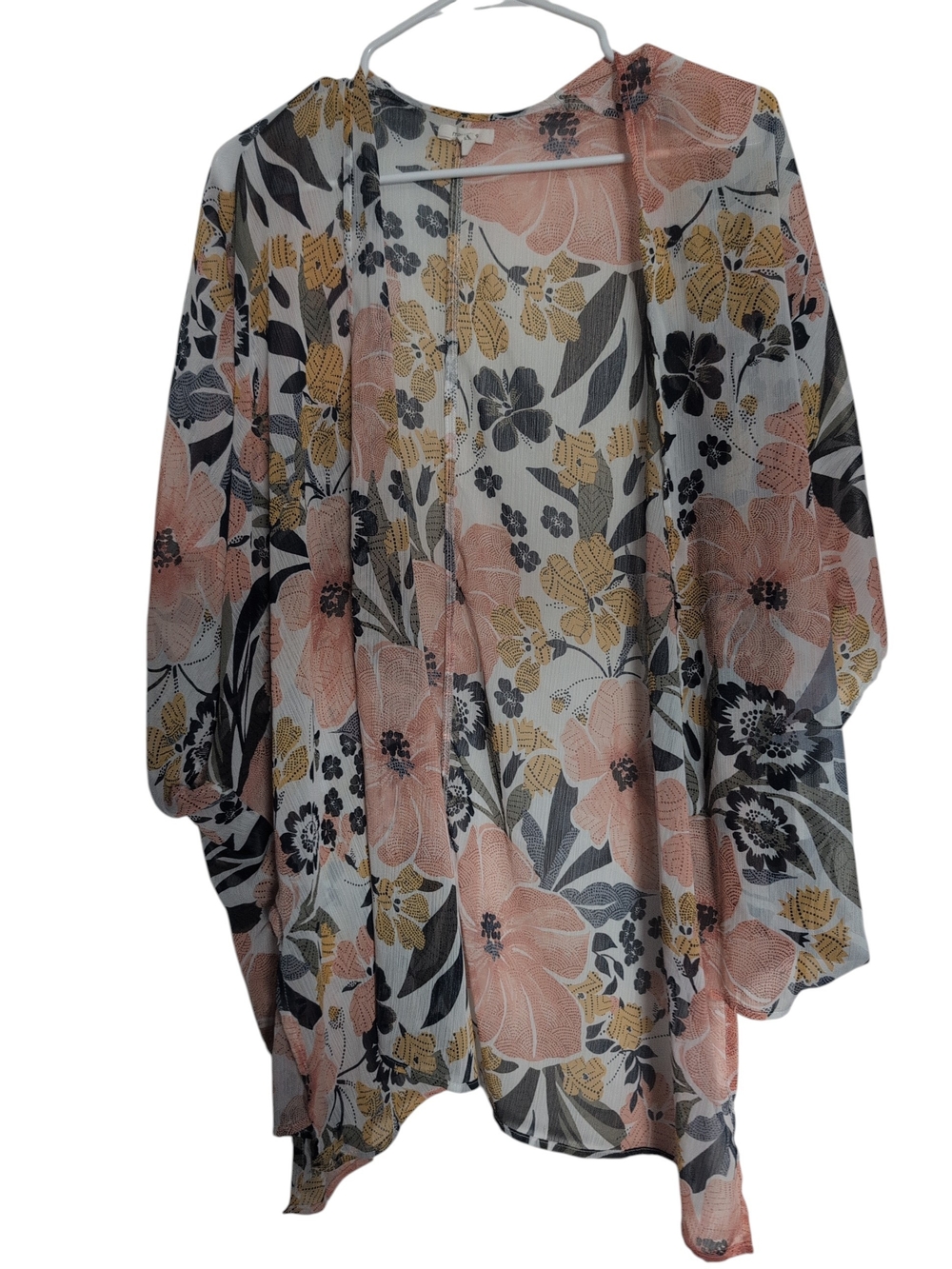 Maurices Pink and Mustard Floral Sheer Kimono